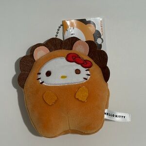 Hello Kitty Lion Plush Keychain with Red Accents and Brown Mane